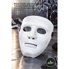 Yenilig 4 Adet Hip Hop Anonim Dans Maskesi – Beyaz Plastik Jabbawockeez Tasarımlı Elastik Bantlı Gösteri Party Dance Mask
