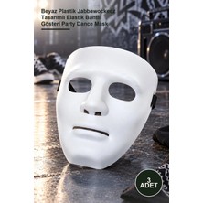 Yenilig 3 Adet Hip Hop Anonim Dans Maskesi – Beyaz Plastik Jabbawockeez Tasarımlı Elastik Bantlı Gösteri Party Dance Mask