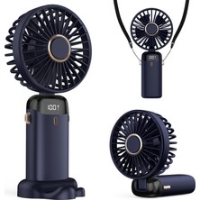Taşınabilir USB Vantilatör, 4200MAH Şarjlı El Tipi Fan, LED Ekranlı, 3'ü 1 Arada El/boyun/masa Fanı, Yaz, Ofis, Seyahat Için, Kadınlar, Kızlar ve Çocuklara Hediye (Lacivert)
