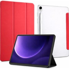 Samsung Galaxy Tab S7 Fe ile Uyumlu Tablet Kılıfı SM-T730 Şeffaf Arka Kapak Smart Cover Katlanabilir Standlı Kalem Yuvalı Darbe Emici Koruyucu Tablet Kılıfı Akıllı Uyku Özellikli Kırmızı