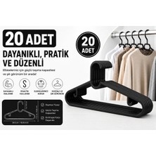 Kitchen Line 20 Adet Siyah Elbise Askısı, Pantolon Askısı– Dayanıklı ve Esnek Giysi Askılığı
