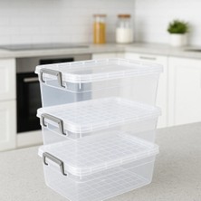 Kitchen Line 3’lü Şeffaf Plastik Saklama Kutusu Seti – Kilitli Kapaklı, Yiyecek ve Eşya Düzenleme Kutusu 10 Litre