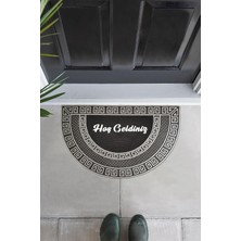 M&h QUALITY(347) Dış Kapı Önü Paspası Oval Altın Renk Kaymaz Taban Hoş Geldiniz Yazalı Gümüş 45 x 70