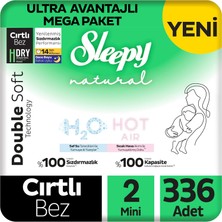 Natural Double Soft Ultra Avantajlı Mega Paket Bebek Bezi 2 Numara Mini 336 Adet