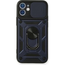 Bin1çeşit iPhone 12 Kılıf Pars Lens Yüzüklü Silikon - Lacivert