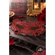 Yenilig 10 Adet Kırmızı Dantel Maske – Karnaval Masquerade Parti Göz Maskesi, Dantel Tasarım, Elastik Bağlamalı