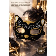 Yenilig 4 Adet Kedi Maskesi – Kadife Dokulu Simli Maske 20X13 cm Siyah Altın ve Gümüş Işlemeli, Karnaval Parti Fotoğraf Cat Mask Masquerade