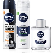 Men Erkek Bakım Seti, Hassas Tıraş Köpüğü 200 Ml,tıraş Sonrası Losyon 100 ml ve Sprey Deodorant Black&white Invisible Güçlü Etki 150 Ml, Alkol Içermey