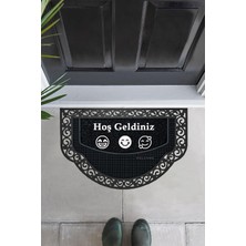 M&h QUALITY(433) Yarım Ay Modeli Hoş Geldiniz Yazlı Gülen Emoj Desenli Kapı Önü Paspası Altın Rengi Siyah 45 x 70