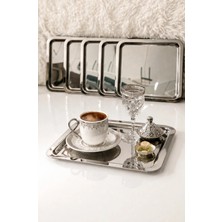 Kitchen Line 6'lı Paslanmaz Çelik 21X21CM Kare Çay, Kahve, Pasta Servis Tepsisi Dekoratif Sunum Tepsisi