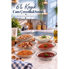 Decoform 6’lı Kayık Cam Çerezlik & Sosluk Ribbed Cam Servis Kasesi Seti
