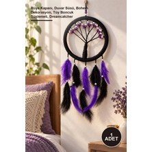 Yenilig 1 Adet Mor Incili Hayat Ağacı Dream Catcher – Rüya Kapanı, Duvar Süsü, Bohem Dekorasyon, Tüy Boncuk Süslemeli, Dreamcatcher