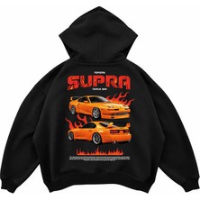 Genosha Toyota Supra Baskılı Oversize Hoodie Kapüşonlu Sweatshirt