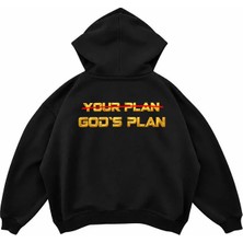 Genosha Gods Plan Baskılı Oversize Hoodie Kapüşonlu Sweatshirt