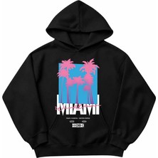 Genosha Miami  Baskılı Oversize Hoodie Kapüşonlu Sweatshirt