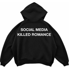 Genosha Social Media Killed Romance Baskılı Oversize Hoodie Kapüşonlu Sweatshirt