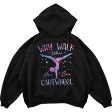 Genosha Cartwheel Baskılı Oversize Hoodie Kapüşonlu Sweatshirt