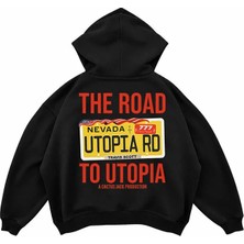 Genosha Utopia Baskılı Oversize Hoodie Kapüşonlu Sweatshirt