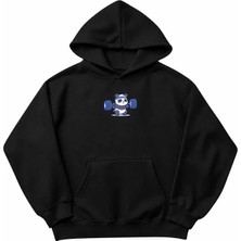 Genosha Gym Panda Baskılı Oversize Hoodie Kapüşonlu Sweatshirt