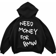 Genosha Need Monay For Bmw Baskılı Oversize Hoodie Kapüşonlu Sweatshirt
