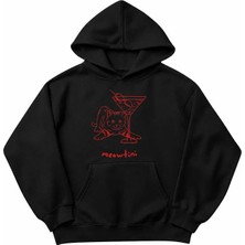 Genosha Meowtini Baskılı Oversize Hoodie Kapüşonlu Sweatshirt
