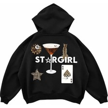 Genosha Stargirl Baskılı Oversize Hoodie Kapüşonlu Sweatshirt