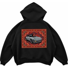 Genosha Porsche Baskılı Oversize Hoodie Kapüşonlu Sweatshirt