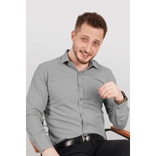 Etikmen Gri Desenli Slimfit Gömlek
