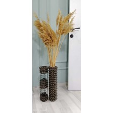 Egindra Bohem Tarz Vazo 2li Hasır Örgü Vazo Pampas Vazosu Kuru Çiçek Vazosu Antrasit Gri Vintage