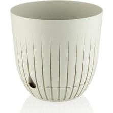 Happy Trend Saksı Plastik Delikli Tabaklı Çiçek Saksısı (1 Adet, Krem, 5 Litre)