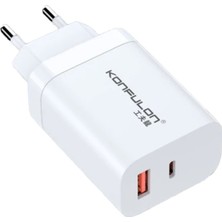 Defne Store Mey Ithalat®  C99Q 65W Pd Destekli Type-C ve USB Çift Çıkışlı Hızlı Şarj Adaptörü - Beyaz