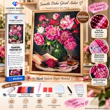 Hobby Mood Pembe Şakayık Çiçekleri 5d Diamond Painting - Elmas Mozaik Tablo Boyama Hobi Seti Kiti - 40X50 cm