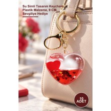 Yenilig 10 Adet Kırmızı Kalp Anahtarlık – Su Simli Tasarım Keychain, Plastik Malzeme, 9 Cm, Sevgiliye Hediye