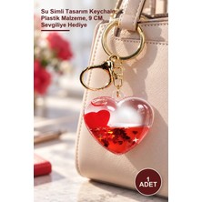 Yenilig 1 Adet Kırmızı Kalp Anahtarlık – Su Simli Tasarım Keychain, Plastik Malzeme, 9 Cm, Sevgiliye Hediye