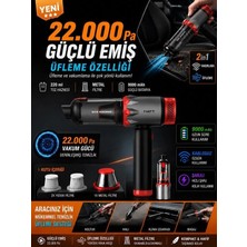 Deanb 22000PA 220W Ultra Güçlü Vakum&Üfleme 9000MAH Kablosuz Araç Içi Süpürge Metal Filtreli 220ML Şarjlı Mini