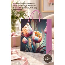Yenilig 1 Adet Büyük Boy Karton Hediye Çantası – Lale Desenli Pastel Motif, Ipli Saplı Hediye Paketi ve Dekoratif Kullanım, Gift Bag