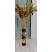 Egindra Metal Tel Hasır Örgülü Özel Tasarım Pampas Vazosu 55- 60 cm Antrasit Gri