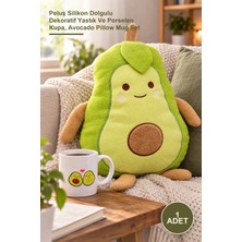 Yenilig 1 Adet Avokado Yastık ve Kupa Seti – Peluş Silikon Dolgulu Dekoratif Yastık ve Porselen Kupa, Avocado Pillow Mug Set