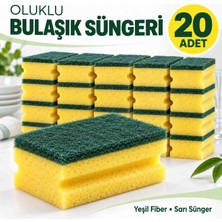 Optimex Oluklu Bulaşık Süngeri 20 Adet – Yeşil Fiberli Sarı Sünger, Çift Yüzeyli Mutfak Temizlik Süngeri