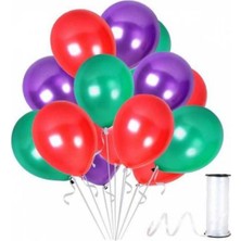 BenimMarifetlerim Metalik Mor Yeşil Kırmızı Balon 12 Inch 25 Adet