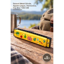 Yenilig 10 Adet Metal Mızıka – Desenli Metal Gövde, Ağızlık Çalgısı, Harmonica, Cep Boy 13X3 cm
