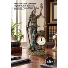 Yenilig 4 Adet Adalet Figürü – Polyester Saatli Dekoratif Heykel, Hukuk Sembolü, Masaüstü Figür, Clock Statue
