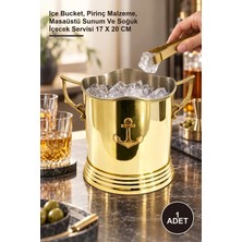 Yenilig 1 Adet Pirinç Buz Kovası – Ice Bucket, Pirinç Malzeme, Masaüstü Sunum ve Soğuk Içecek Servisi 17 x 20 cm