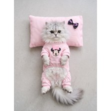 Kemique Pinkie Mouse Kedi Uyku Seti | Pembe Kalın Penye Kedi Tulumu ve Kurdele Detaylı Mini Yastık | 2 Parça