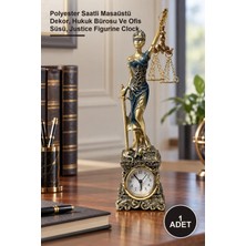 Yenilig 1 Adet Adalet Figürü – Polyester Saatli Masaüstü Dekor, Hukuk Bürosu ve Ofis Süsü, Justice Figurine Clock