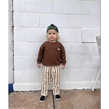 Cg Kids Kahverengi Cepli Sweatshirt ve Çizgili Ekru Eşofman Altı 3ip Alt Üst Takım