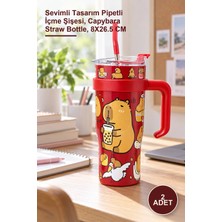 Yenilig 2 Adet Kapibara Pipetli Termos Suluk – Sevimli Tasarım Pipetli Içme Şişesi, Capybara Straw Bottle, 8X26.5 cm