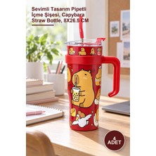 Yenilig 4 Adet Kapibara Pipetli Termos Suluk – Sevimli Tasarım Pipetli Içme Şişesi, Capybara Straw Bottle, 8X26.5 cm