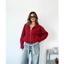 Meride Fashion Astarlı Pötikareli Bomber Ceket- 5071 Kırmızı