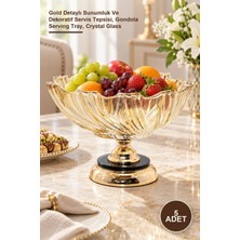 Yenilig 5 Adet Lüks Ayaklı Kristal Cam Gondol – Gold Detaylı Sunumluk ve Dekoratif Servis Tepsisi, Gondola Serving Tray, Crystal Glass
